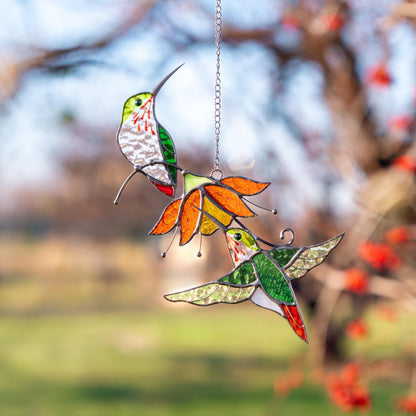 Hummingbird stained glass birds Best gift for mom Custom stained glass window hangings Fairy garden accessories - Image 11