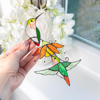 Hummingbird stained glass birds Best gift for mom Custom stained glass window hangings Fairy garden accessories - Image 6