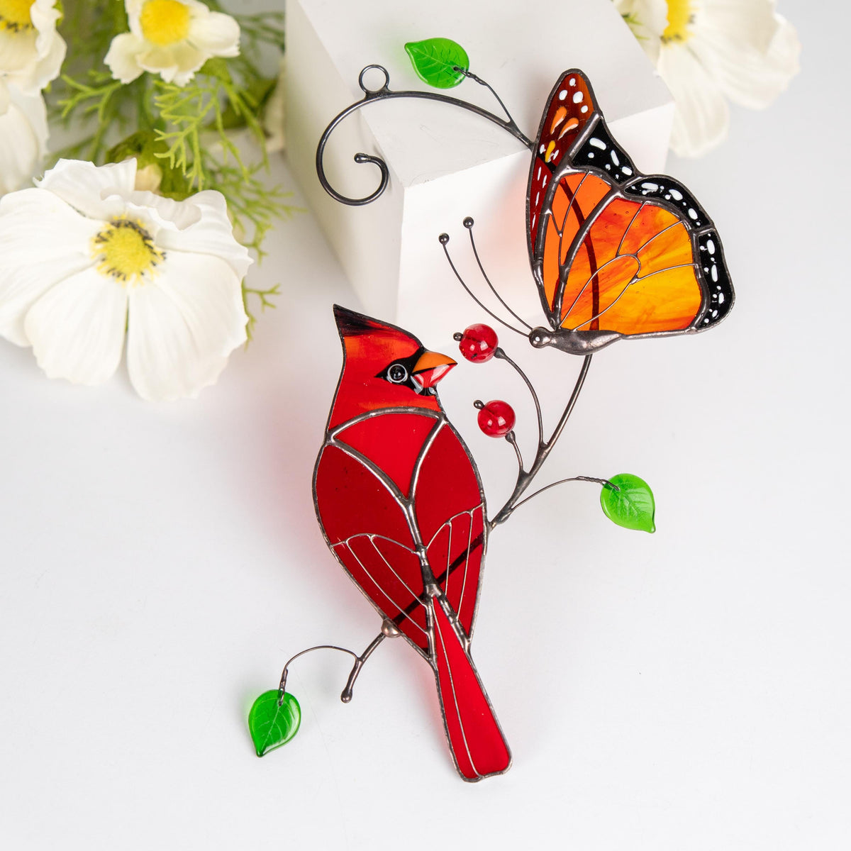 Butterfly artwork Custom stained glass cardinal memorial ornament Godmother gift Stained glass window hangings Monarch butterfly - Image 15
