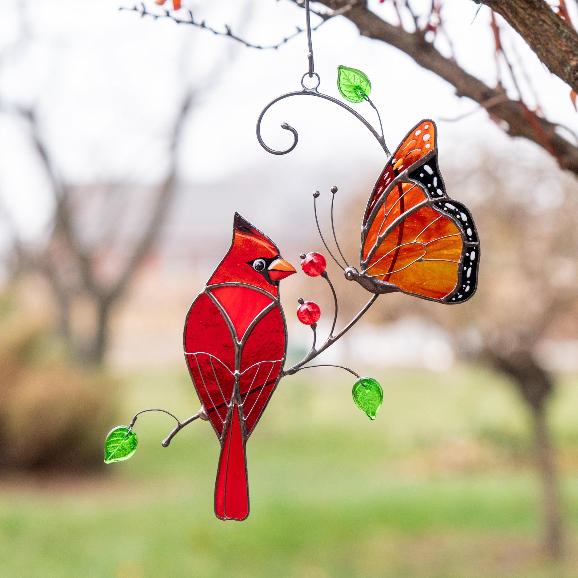 Butterfly artwork Custom stained glass cardinal memorial ornament Godmother gift Stained glass window hangings Monarch butterfly - Image 16