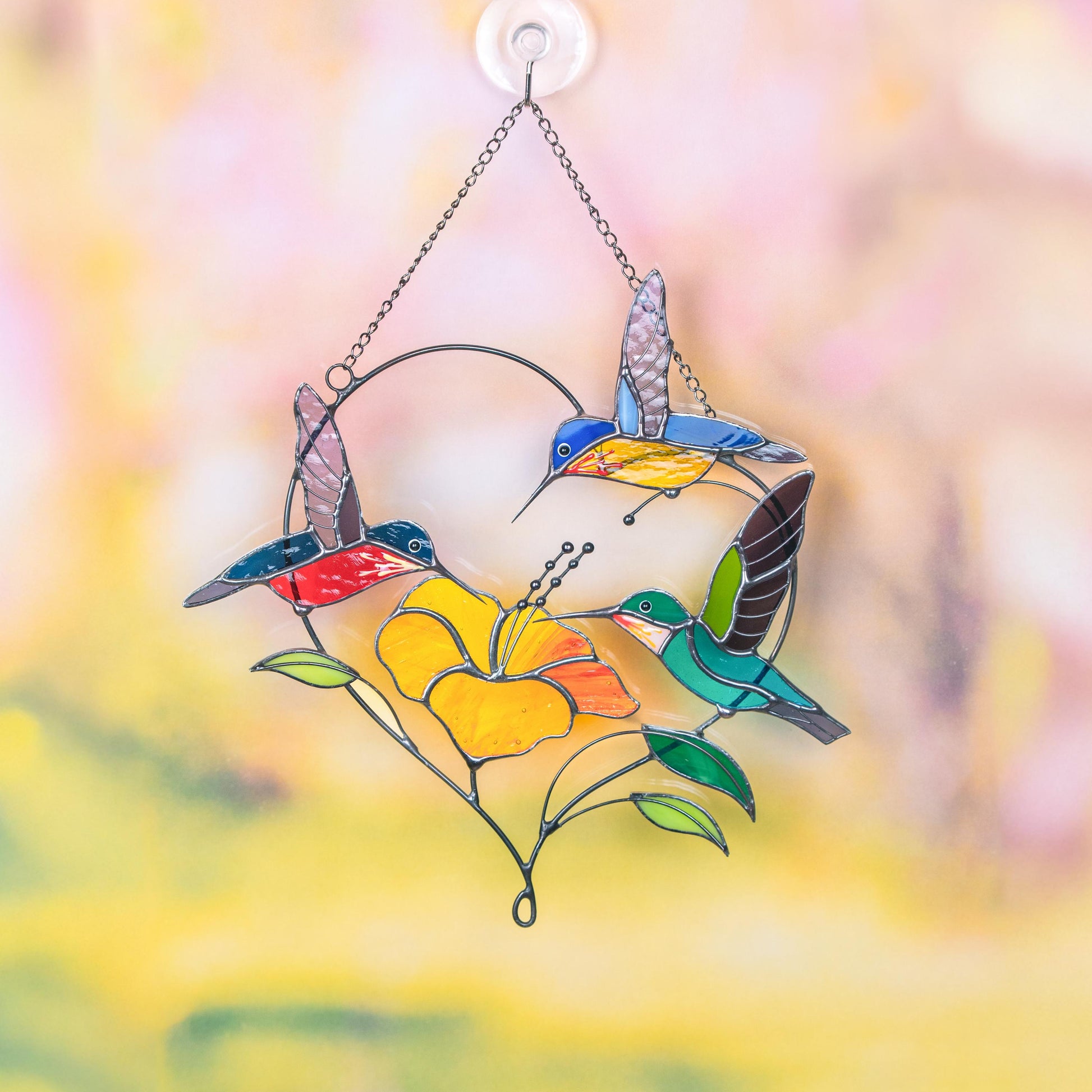 Stained glass hummingbird suncatcher Gifts for grandma Custom stained glass window hangings Hummingbird gifts Hibiscus plant - Image 9