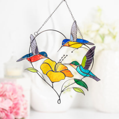 Stained glass hummingbird suncatcher Gifts for grandma Custom stained glass window hangings Hummingbird gifts Hibiscus plant - Image 11