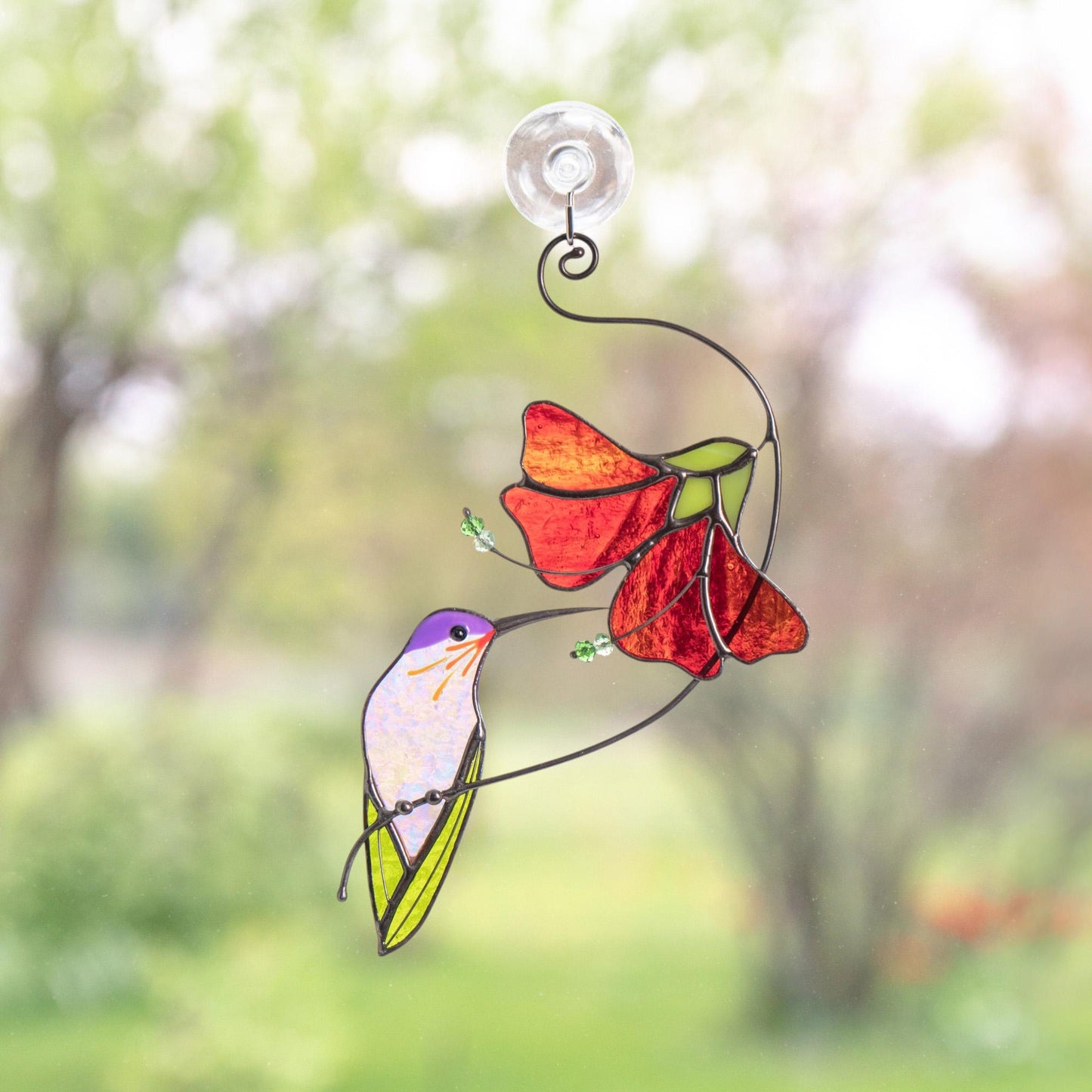 Hummingbird stained glass sun catcher Grandma gifts Flower stained glass window hangings - Image 3