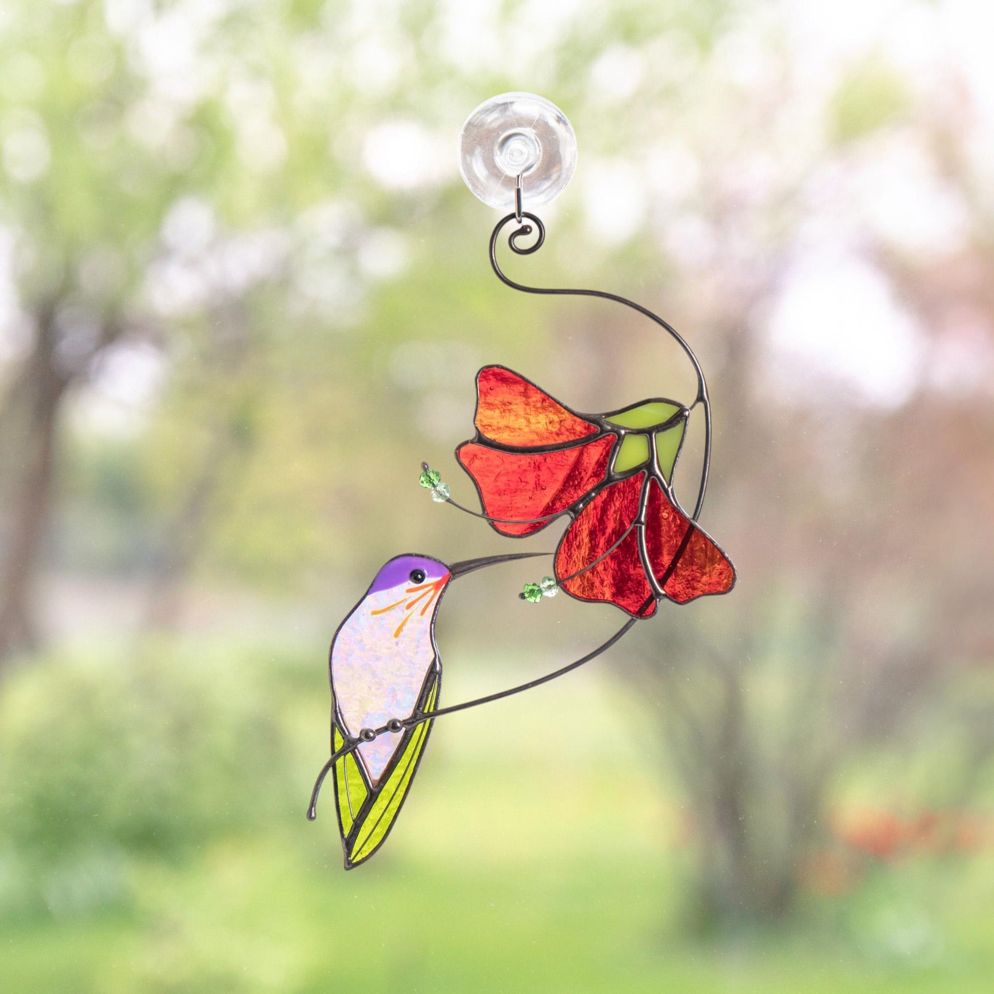 Hummingbird stained glass sun catcher Grandma gifts Flower stained glass window hangings - Image 3