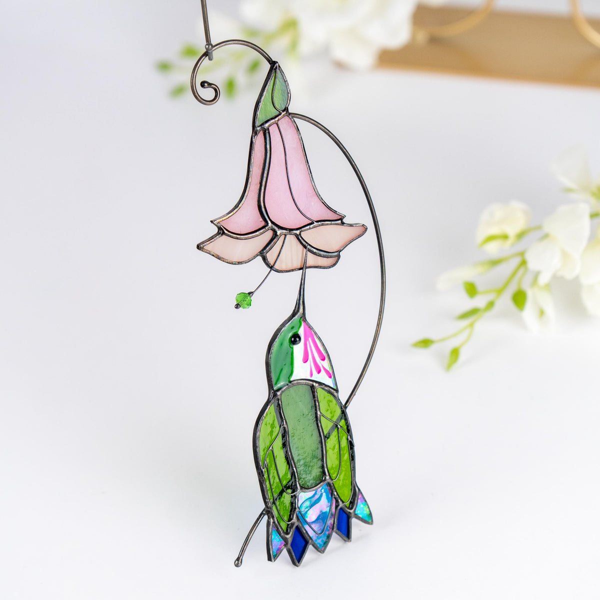 Hummingbird stained glass flower Daughter in law gift Custom stained glass hummingbird suncatcher Modern stained glass bird - Image 9