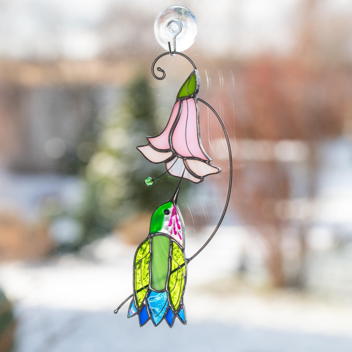 Hummingbird stained glass flower Daughter in law gift Custom stained glass hummingbird suncatcher Modern stained glass bird - Image 10