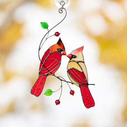 Cardinal stained glass window hangings Unique Gift For Mom Cardinal ornament Memorial suncatcher Unique garden gifts - Image 9