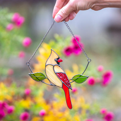 Stained glass cardinal bird Gift for dad Custom stained glass cardinal memorial ornament Stained glass window hangings Garden decoration - Image 15