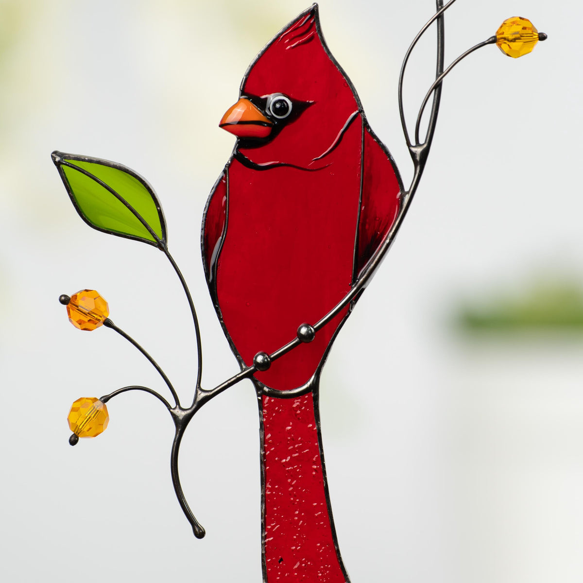 Cardinal stained glass window hangings Cardinal gifts Custom stained glass cardinal suncatcher Patio decor - Image 10