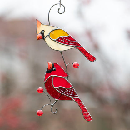 Stained glass cardinal ornament Best gift for mom Cardinal stained glass window hangings Garden art Modern stained glass bird suncatcher - Image 9