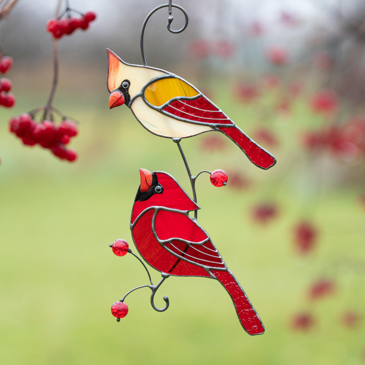 Stained glass cardinal ornament Best gift for mom Cardinal stained glass window hangings Garden art Modern stained glass bird suncatcher - Image 10