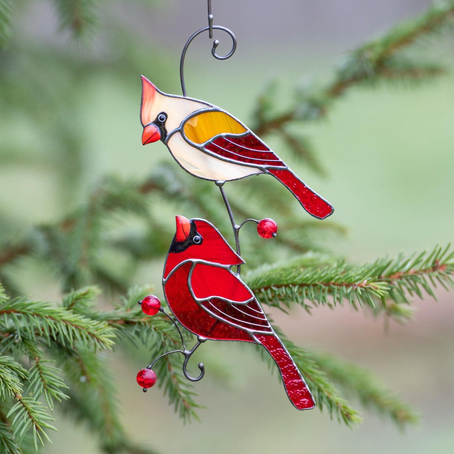 Stained glass cardinal ornament Best gift for mom Cardinal stained glass window hangings Garden art Modern stained glass bird suncatcher - Image 11