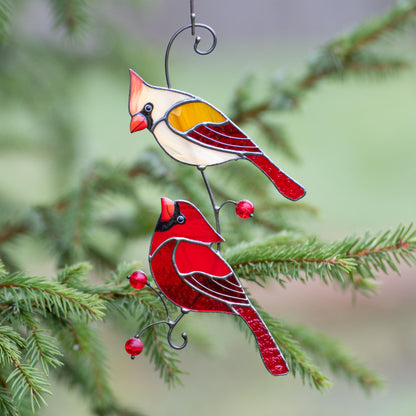 Stained glass cardinal ornament Best gift for mom Cardinal stained glass window hangings Garden art Modern stained glass bird suncatcher - Image 11