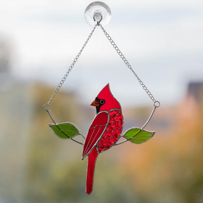 Cardinal bird stained glass window hangings Gifts for mom from daughter Custom stained glass bird suncatcher Cardinal memorial ornament - Image 13