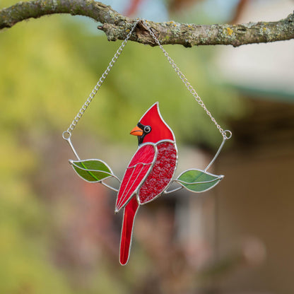 Cardinal bird stained glass window hangings Gifts for mom from daughter Custom stained glass bird suncatcher Cardinal memorial ornament - Image 12