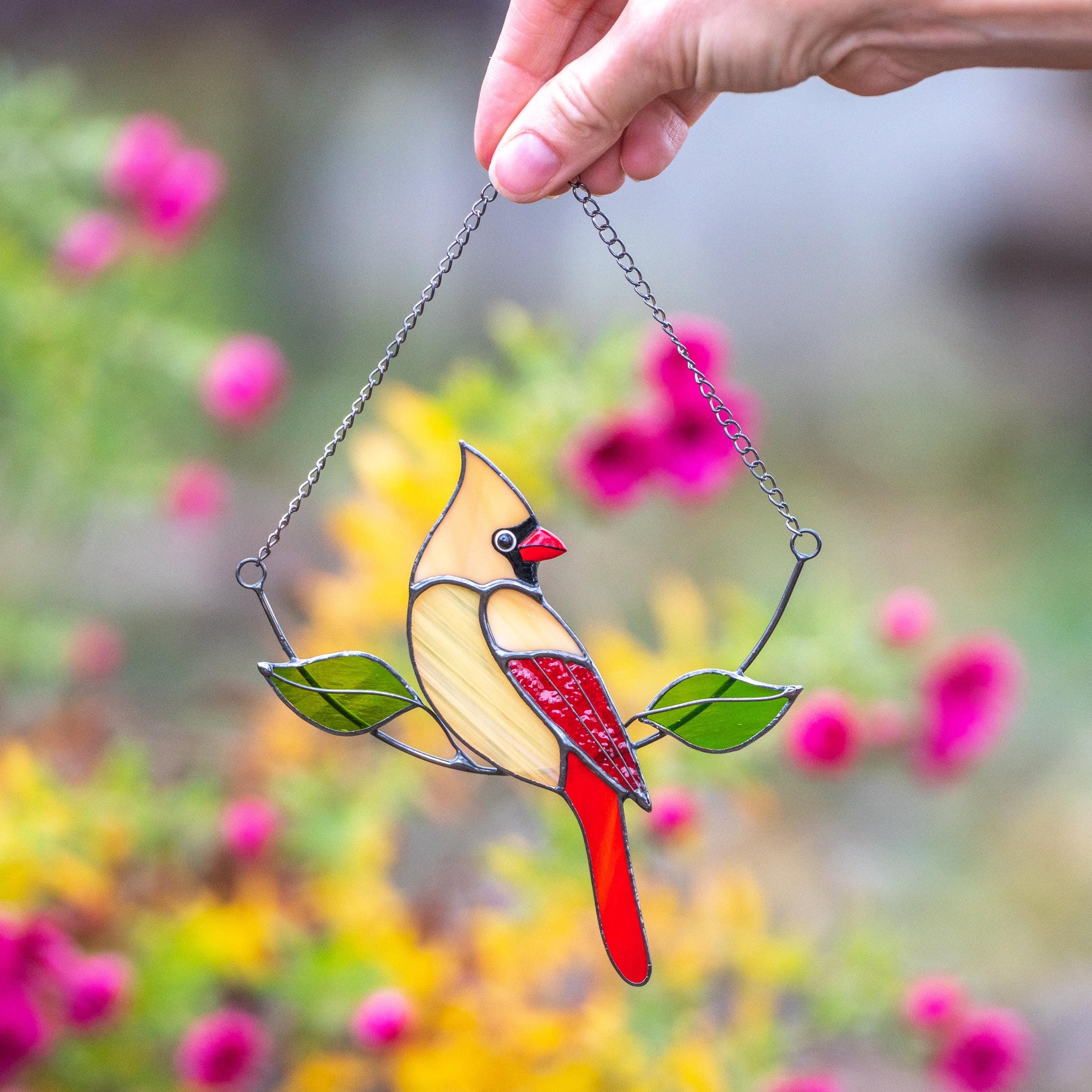 Cardinal bird stained glass window hangings Gifts for mom from daughter Custom stained glass bird suncatcher Cardinal memorial ornament - Image 6