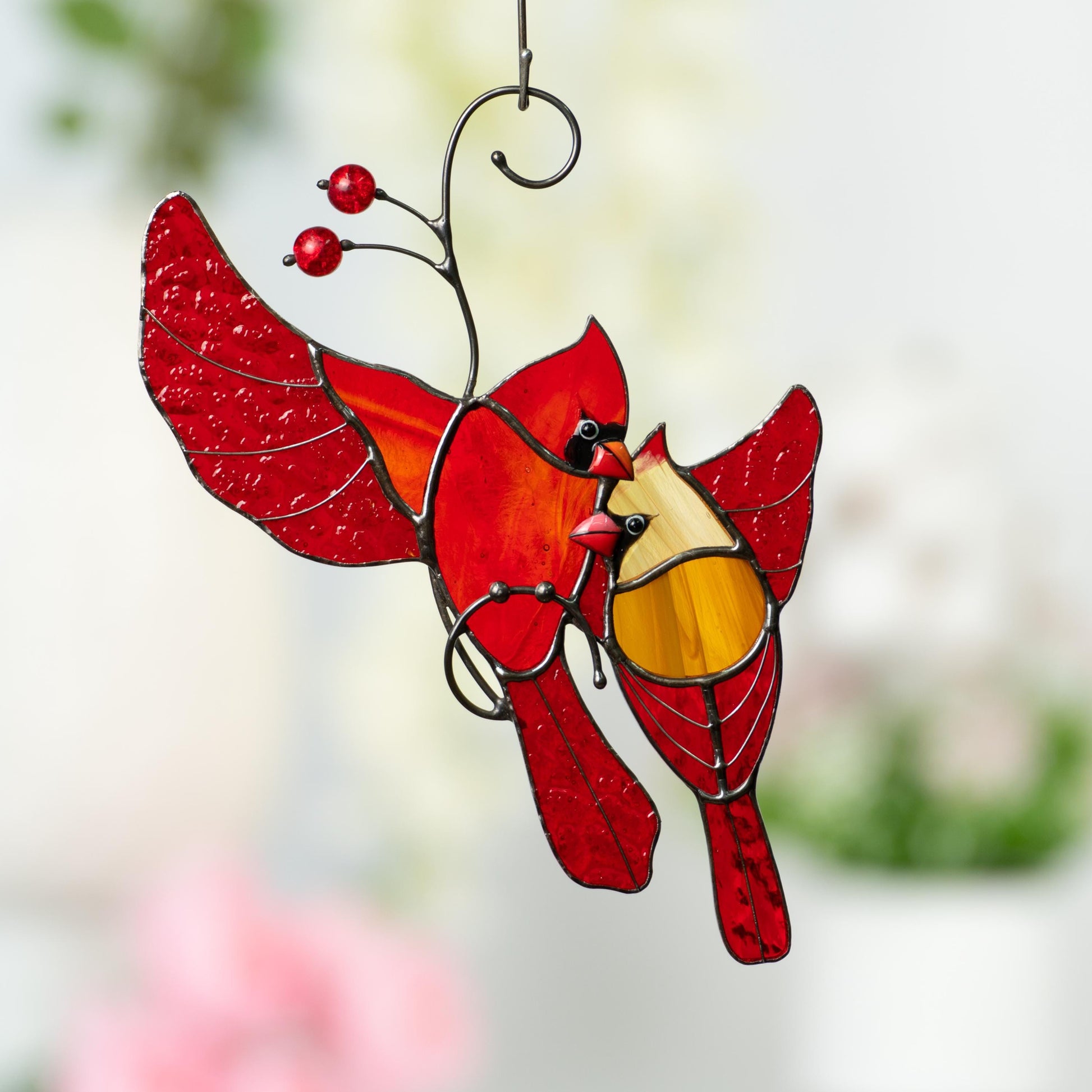 Stained glass bird suncatcher Grandparent gifts Cardinal memorial ornament stained glass window hangings Stained glass bird artwork - Image 9