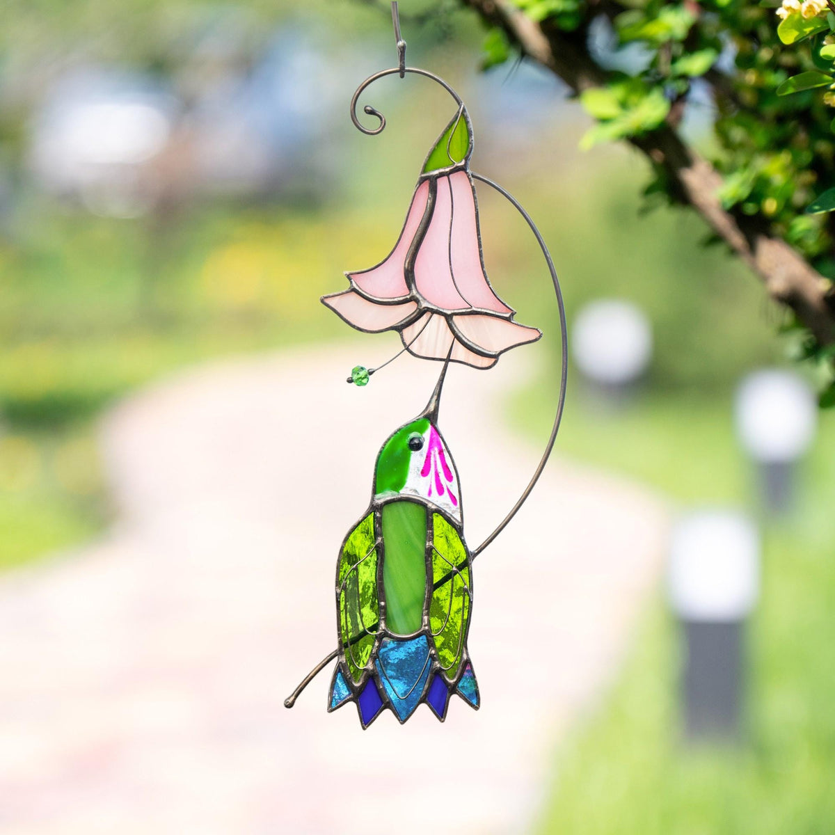 Hummingbird stained glass flower Daughter in law gift Custom stained glass hummingbird suncatcher Modern stained glass bird - Image 8