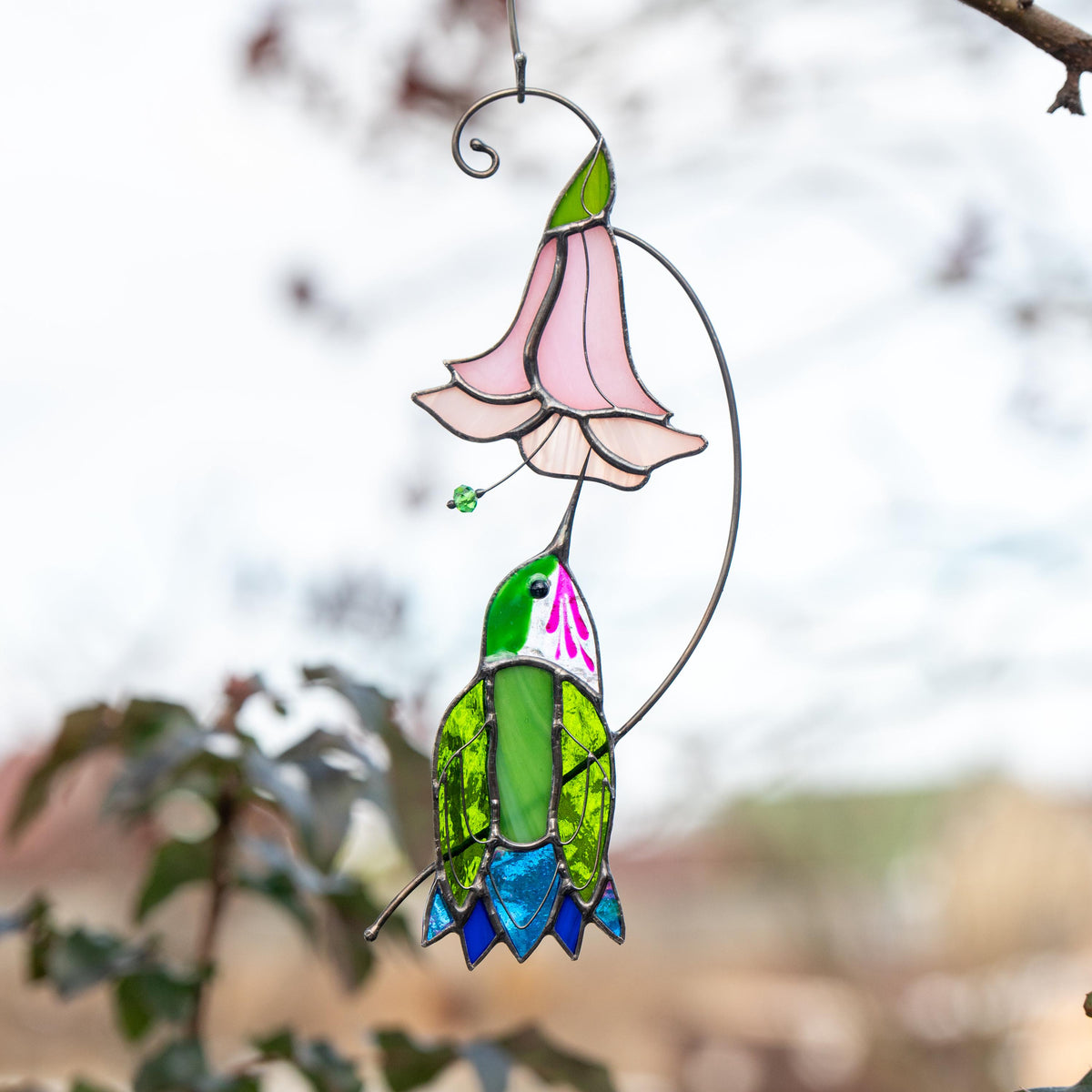 Hummingbird stained glass flower Daughter in law gift Custom stained glass hummingbird suncatcher Modern stained glass bird - Image 7