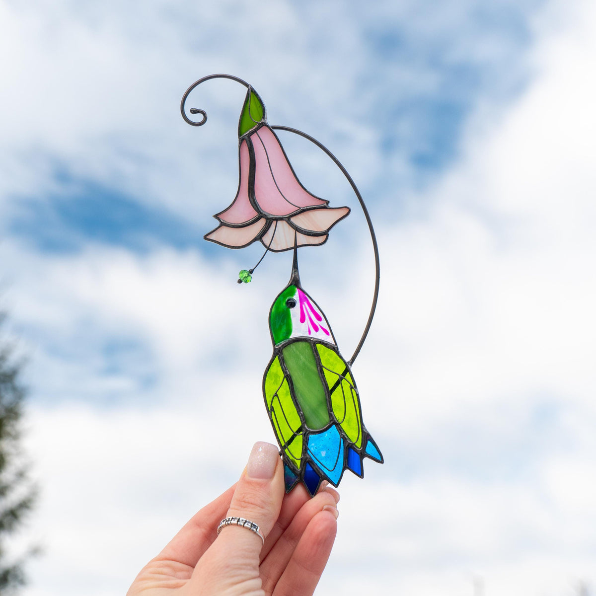 Hummingbird stained glass flower Daughter in law gift Custom stained glass hummingbird suncatcher Modern stained glass bird - Image 6