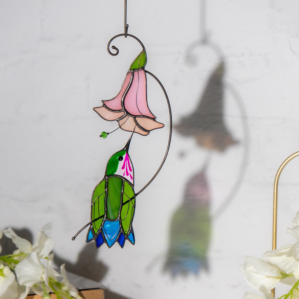 Hummingbird stained glass flower Daughter in law gift Custom stained glass hummingbird suncatcher Modern stained glass bird - Image 12
