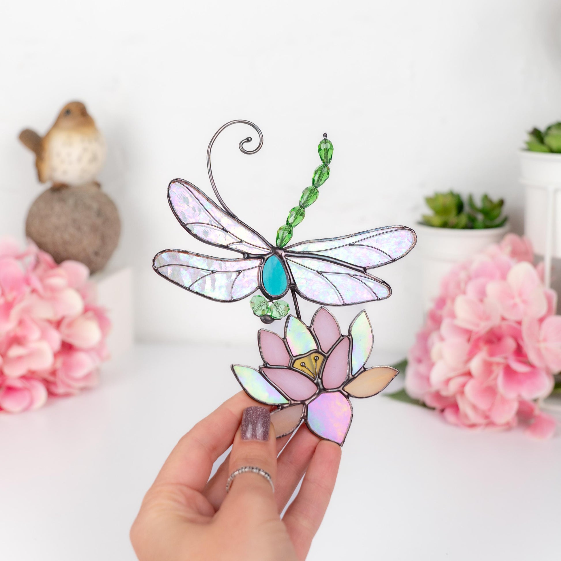 Modern stained glass dragonfly House warming gifts new home Custom stained glass lotus flower Dragonfly decor - Image 10