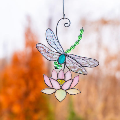Modern stained glass dragonfly House warming gifts new home Custom stained glass lotus flower Dragonfly decor - Image 4