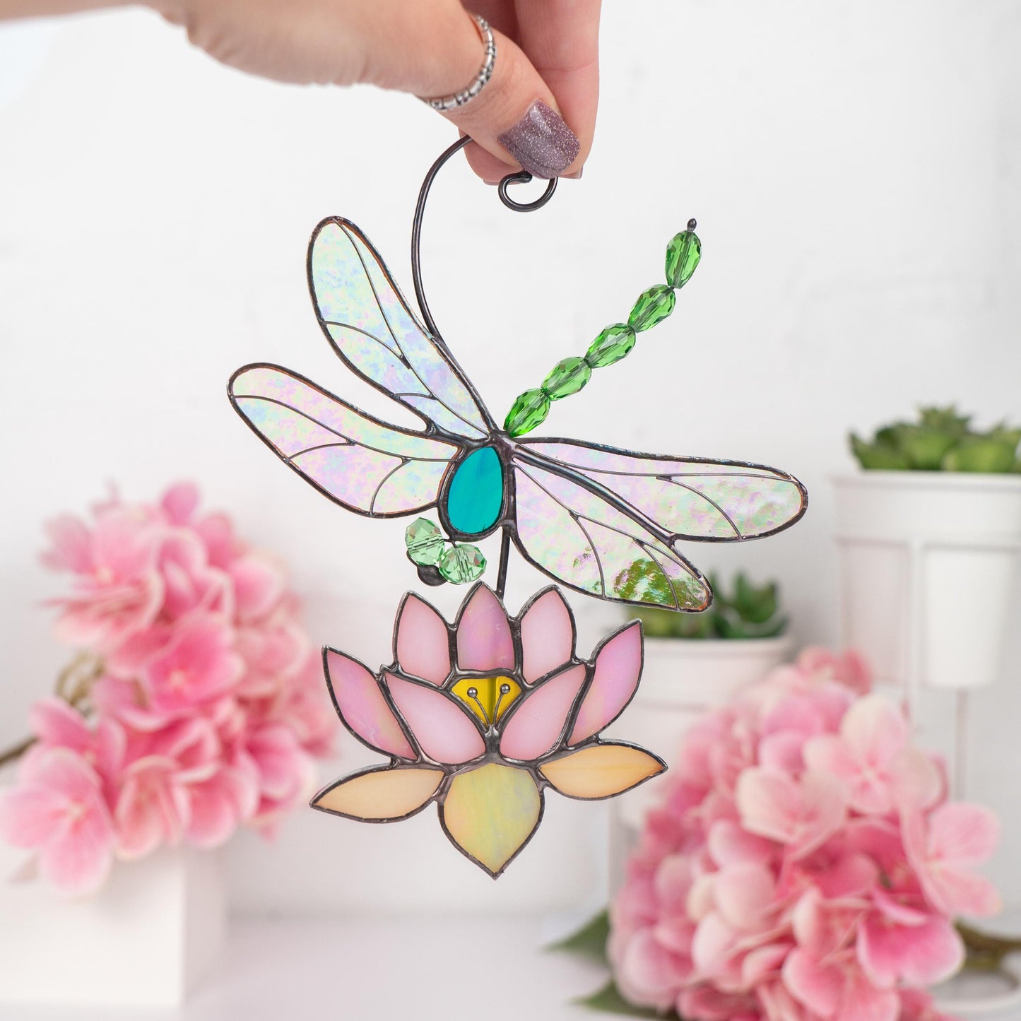 Modern stained glass dragonfly House warming gifts new home Custom stained glass lotus flower Dragonfly decor - Image 6