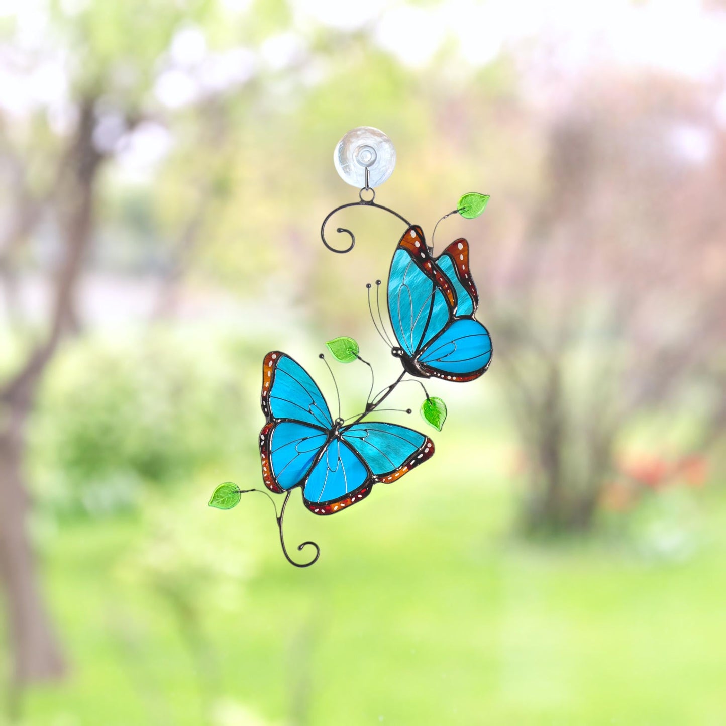 Blue Morpho butterfly stained glass window hangings Godmother gift Patio decor Yard art suncatcher - Image 19