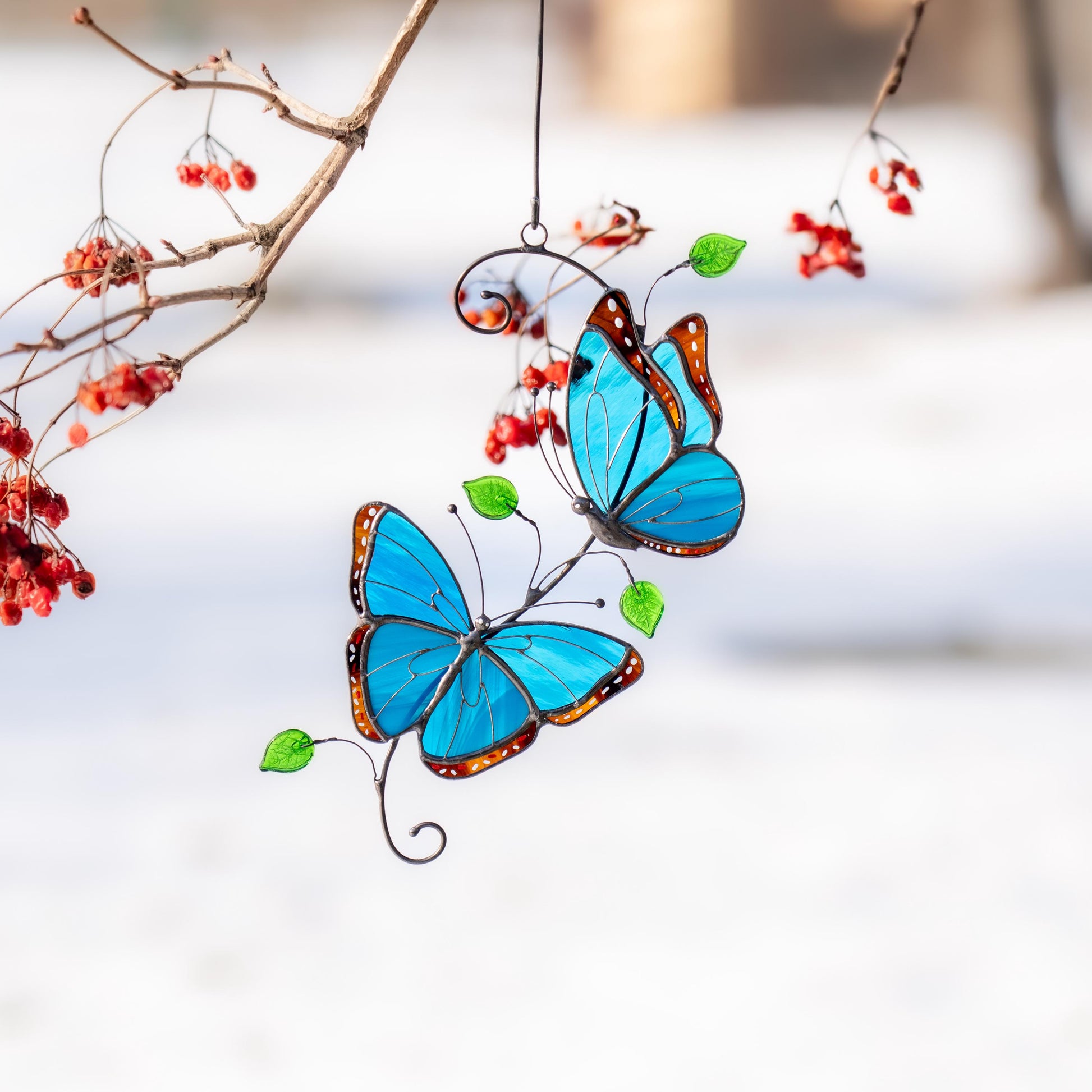 Blue Morpho butterfly stained glass window hangings Godmother gift Patio decor Yard art suncatcher - Image 15