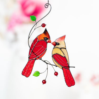 Cardinal stained glass window hangings Unique Gift For Mom Cardinal ornament Memorial suncatcher Unique garden gifts - Image 3