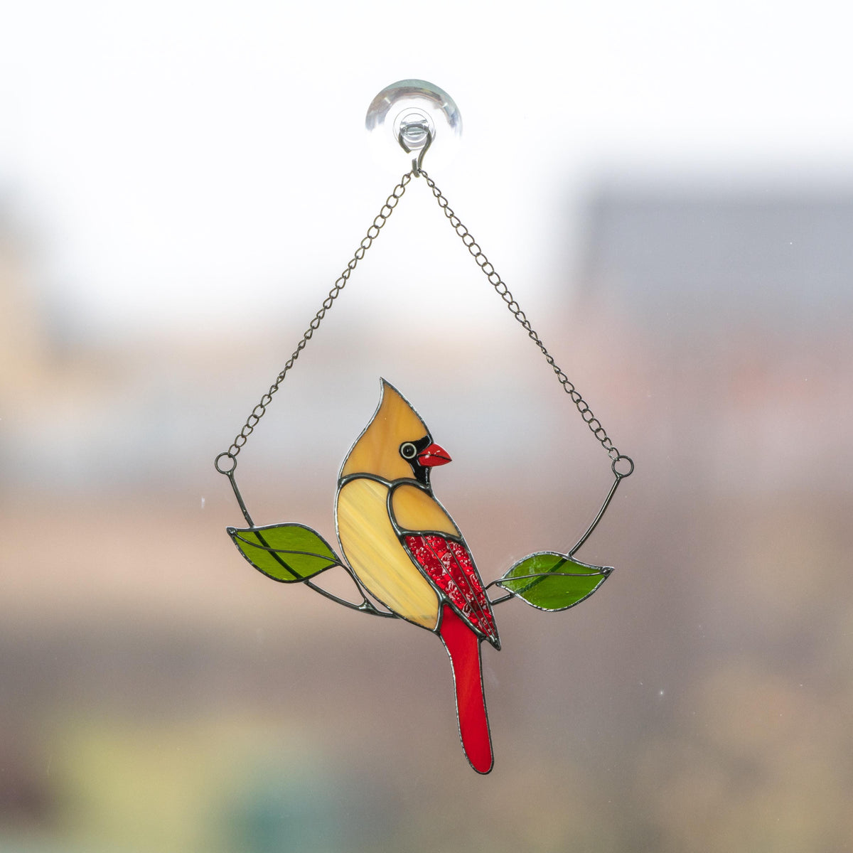 Stained glass cardinal bird Gift for dad Custom stained glass cardinal memorial ornament Stained glass window hangings Garden decoration - Image 16