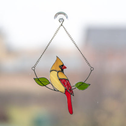 Stained glass cardinal bird Gift for dad Custom stained glass cardinal memorial ornament Stained glass window hangings Garden decoration - Image 16