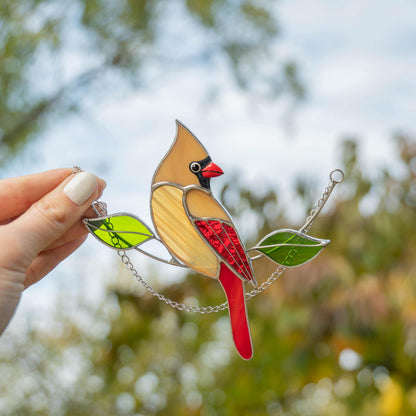 Stained glass cardinal bird Gift for dad Custom stained glass cardinal memorial ornament Stained glass window hangings Garden decoration - Image 17