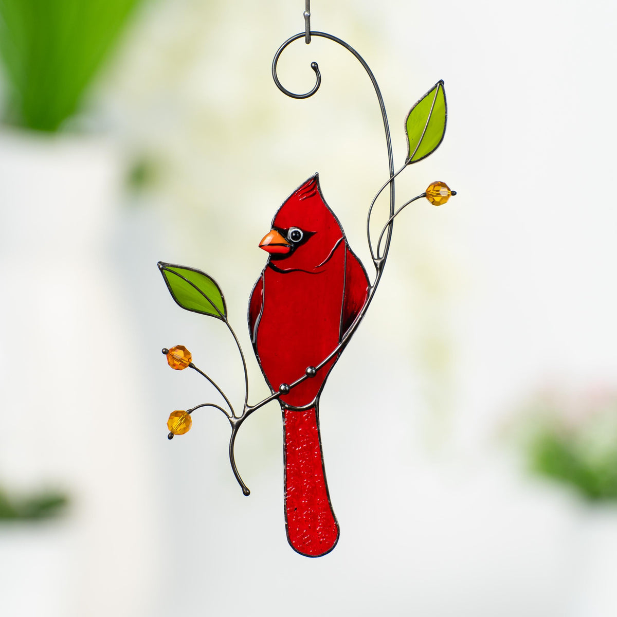 Cardinal stained glass window hangings Cardinal gifts Custom stained glass cardinal suncatcher Patio decor - Image 14
