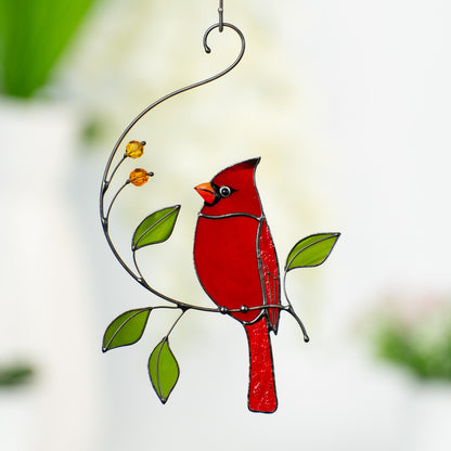 Cardinal stained glass window hangings Loss of a loved one Custom stained glass bird suncatcher Godfather gift - Image 11