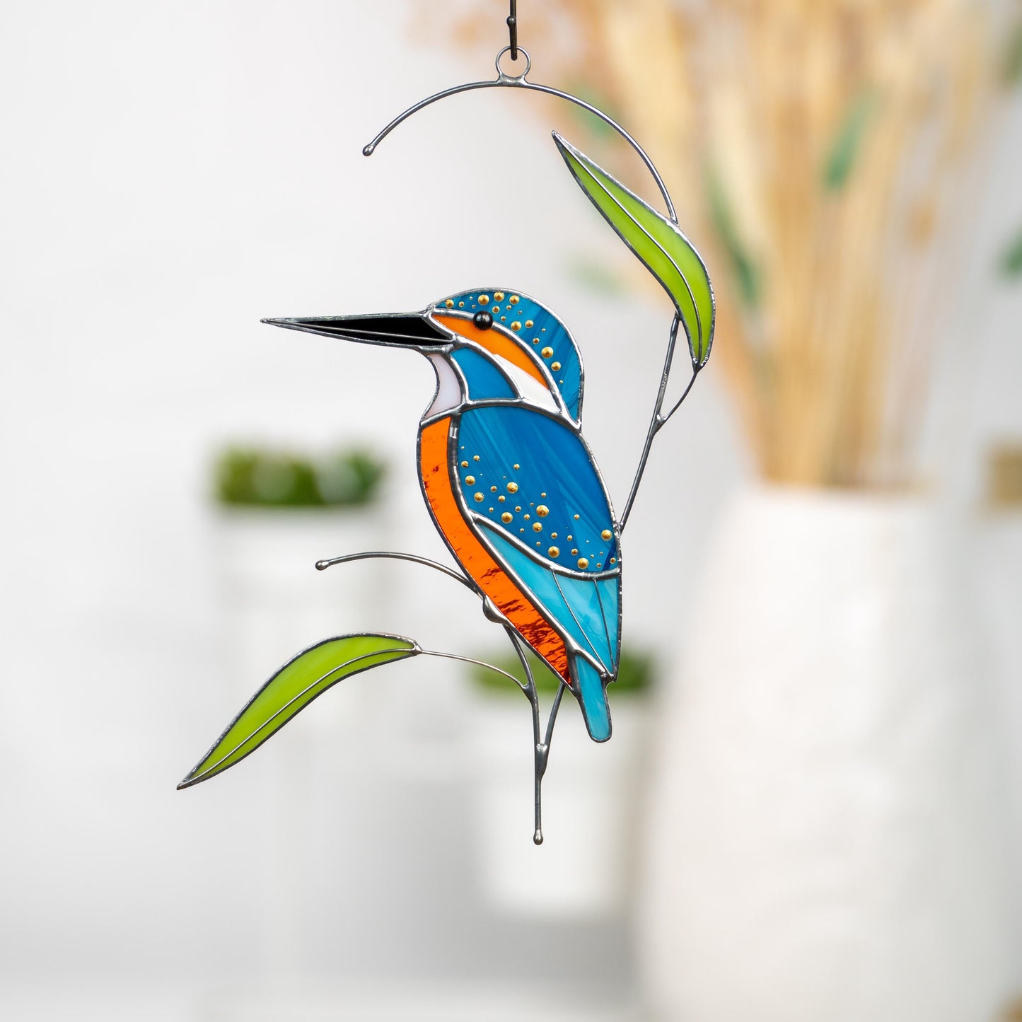 Kingfisher stained glass bird suncatcher Unique gift for mom Modern stained glass window hangings Kingfisher art - Image 5