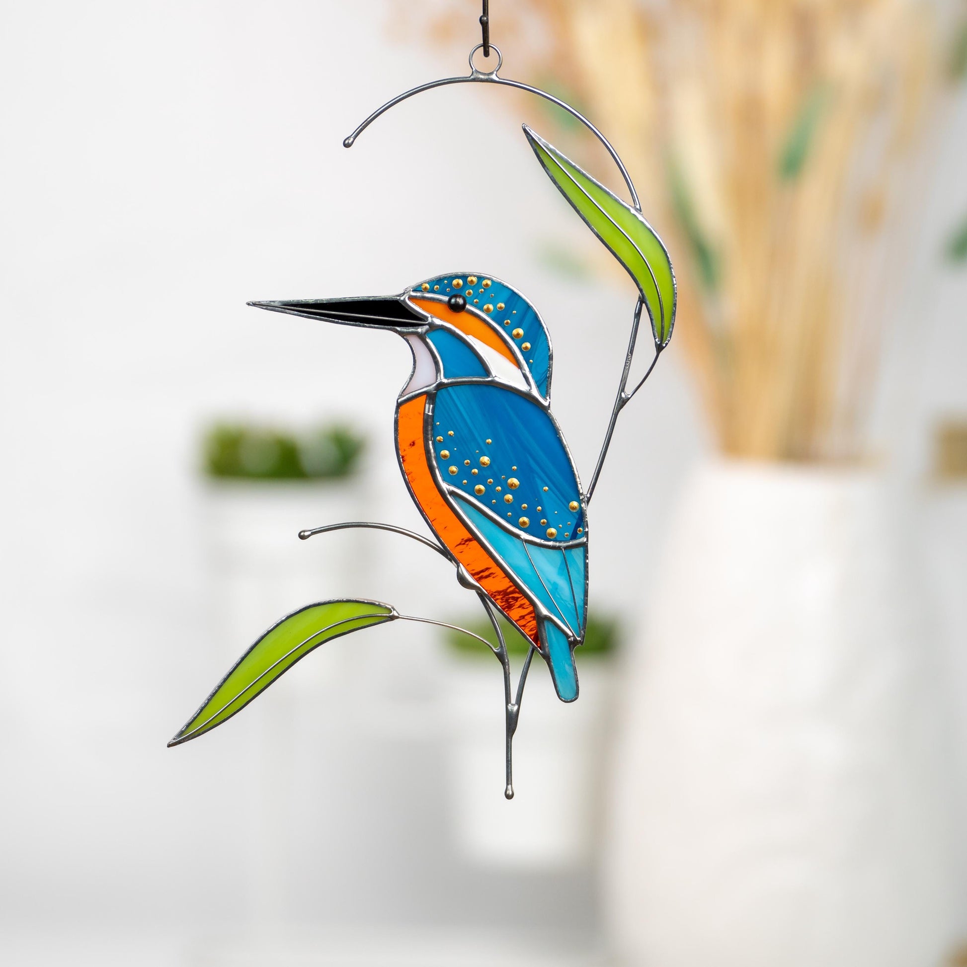 Kingfisher stained glass bird suncatcher Unique gift for mom Modern stained glass window hangings Kingfisher art - Image 5