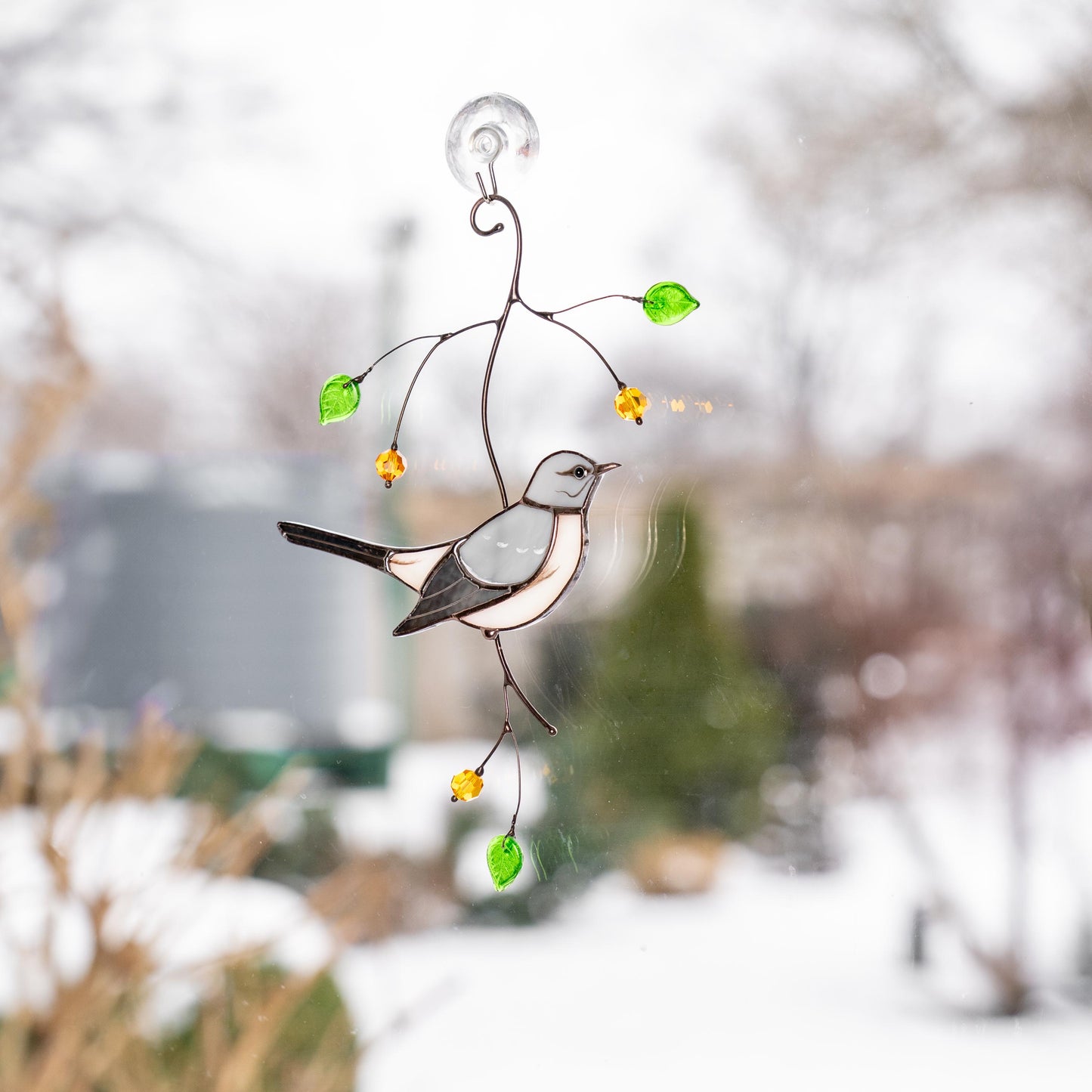 Custom stained glass bird Mockingbird Modern stained glass window hangings Northern mockingbird Stained glass yard art - Image 7