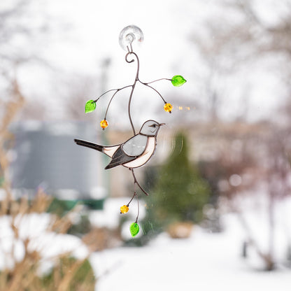 Custom stained glass bird Mockingbird Modern stained glass window hangings Northern mockingbird Stained glass yard art - Image 7