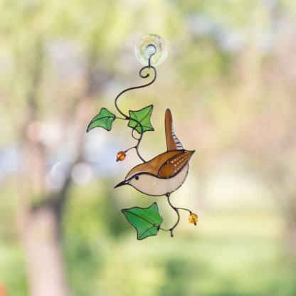 Carolina Wren stained glass bird suncatcher Mother in law gifts Custom stained glass window hangings House warming gifts new home - Image 13