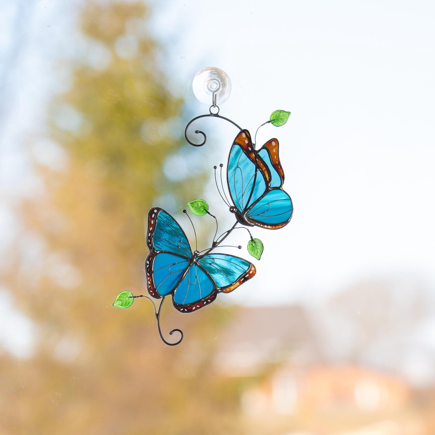 Blue Morpho butterfly stained glass window hangings Godmother gift Patio decor Yard art suncatcher - Image 20