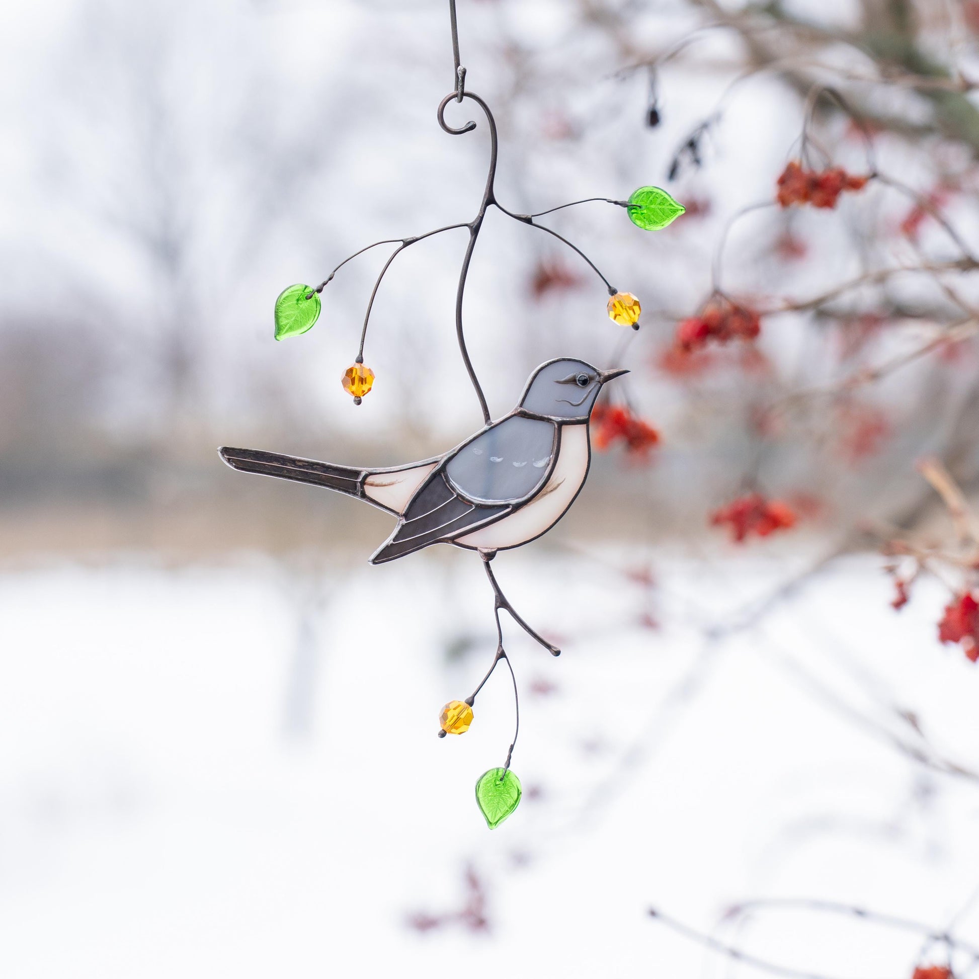 Custom stained glass bird Mockingbird Modern stained glass window hangings Northern mockingbird Stained glass yard art - Image 11