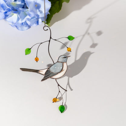 Custom stained glass bird Mockingbird Modern stained glass window hangings Northern mockingbird Stained glass yard art - Image 13