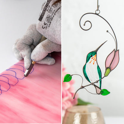 Stained glass hummingbird Godmother gift Stained glass window hangings Stained glass bird suncatcher Great grandma gift - Image 10