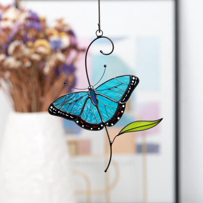 Blue moprho Butterfly stained glass window hangings Godmother gift Butterfly artwork Modern stained glass butterfly Custom suncatcher - Image 10