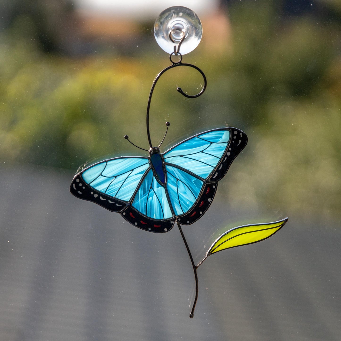 Blue moprho Butterfly stained glass window hangings Godmother gift Butterfly artwork Modern stained glass butterfly Custom suncatcher - Image 8