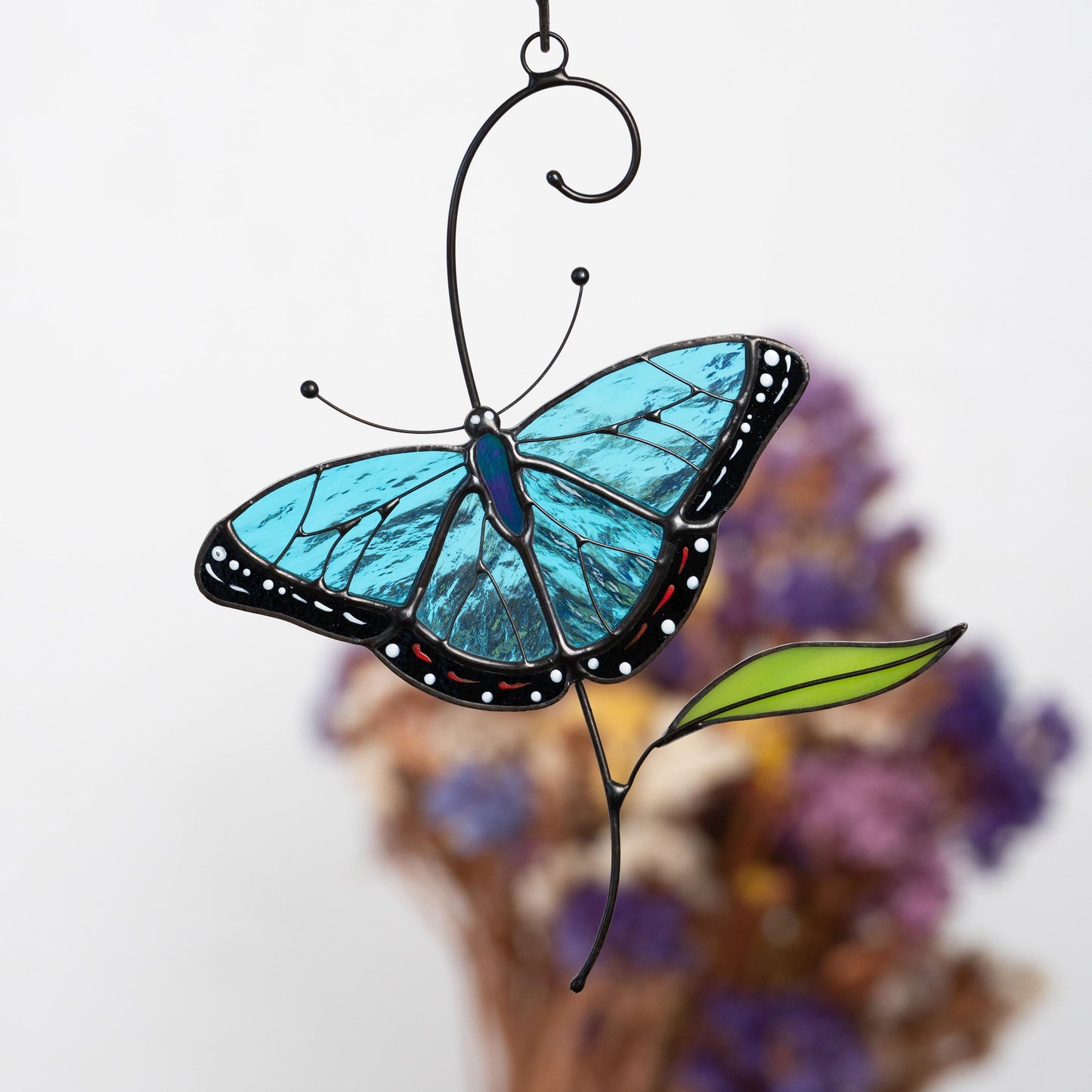 Blue moprho Butterfly stained glass window hangings Godmother gift Butterfly artwork Modern stained glass butterfly Custom suncatcher - Image 12