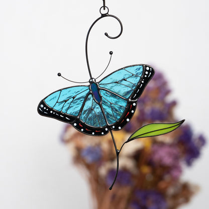 Blue moprho Butterfly stained glass window hangings Godmother gift Butterfly artwork Modern stained glass butterfly Custom suncatcher - Image 12