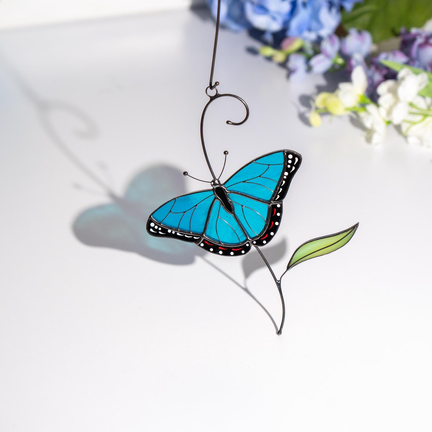 Blue moprho Butterfly stained glass window hangings Godmother gift Butterfly artwork Modern stained glass butterfly Custom suncatcher - Image 9